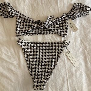 SAME Swim Black & White Houndstooth Off-Shoulder Bikini Set